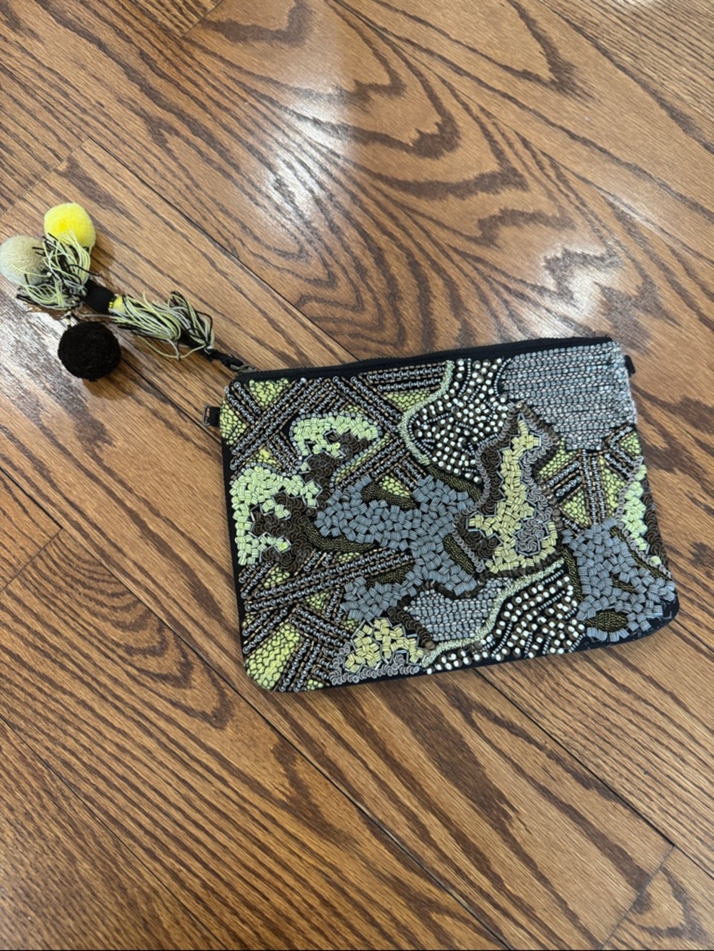 Beaded Mosaic Clutch Wristlet in Green and Gray